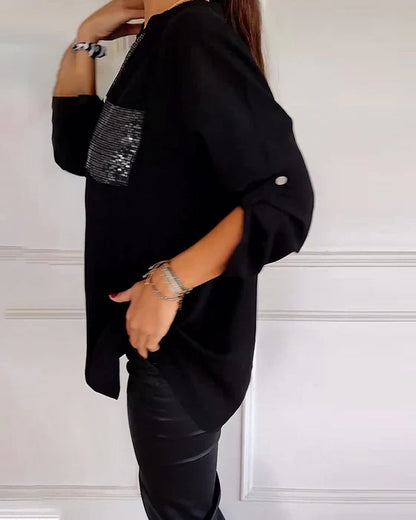 Kelley | Blusa de V-Cuello Brillante