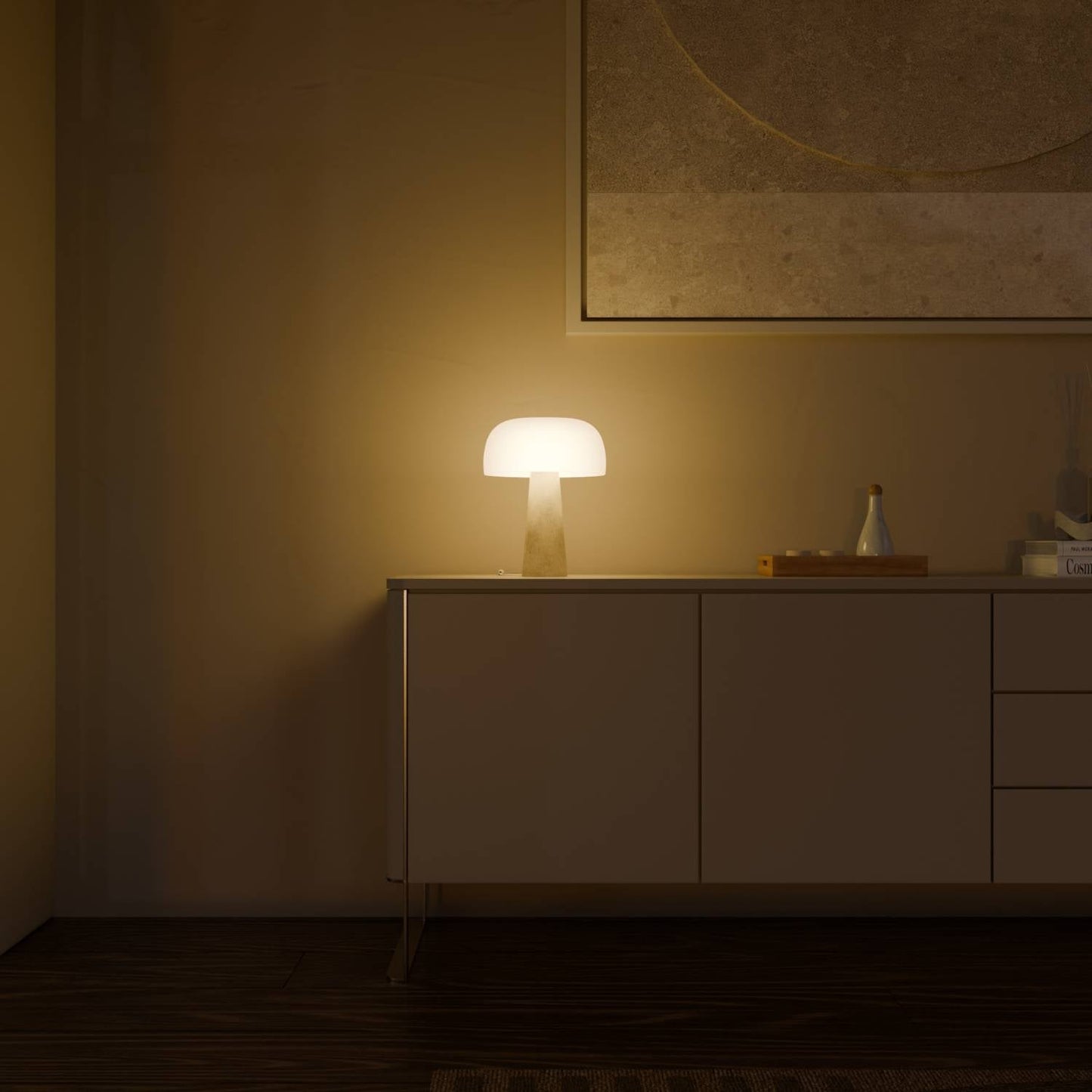 Lámparas de mesita de noche base de travertino pantalla de vidrio opalino