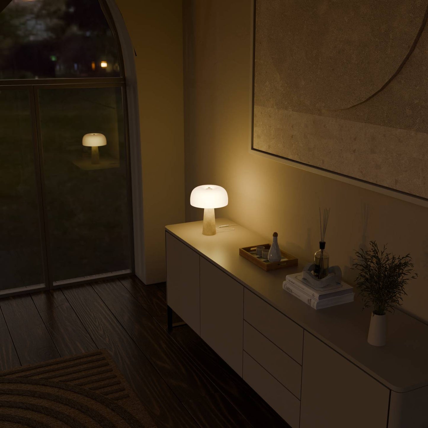 Lámparas de mesita de noche base de travertino pantalla de vidrio opalino