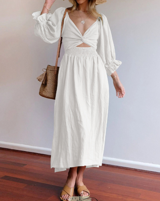 Aviana - Vestido Maxi Elegante Reversible con Mangas Abullonadas