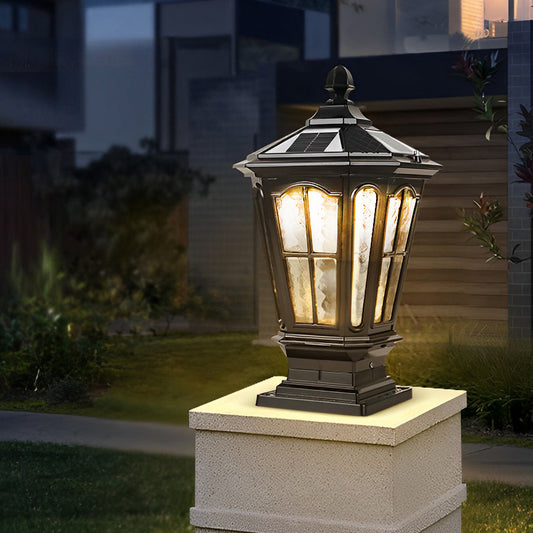 Luz de Poste de Jardín Negra LED Solar para Exterior