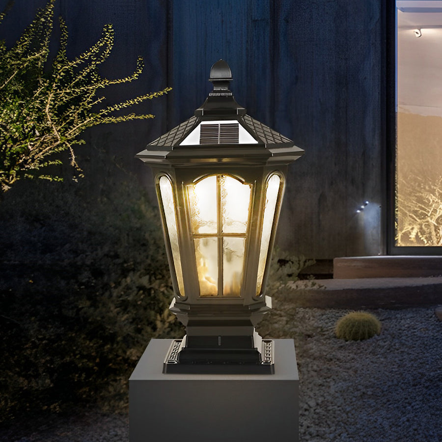 Luz de Poste de Jardín Negra LED Solar para Exterior