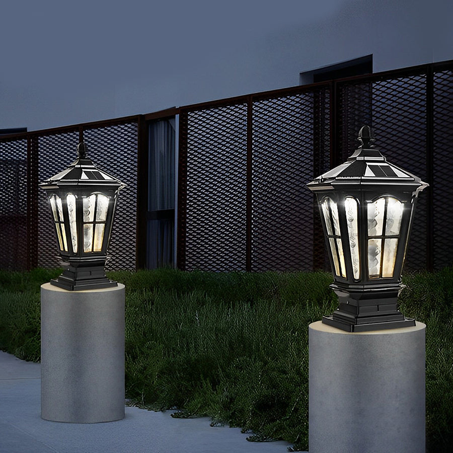 Luz de Poste de Jardín Negra LED Solar para Exterior