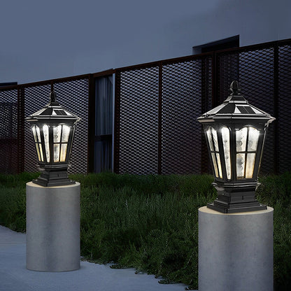 Luz de Poste de Jardín Negra LED Solar para Exterior