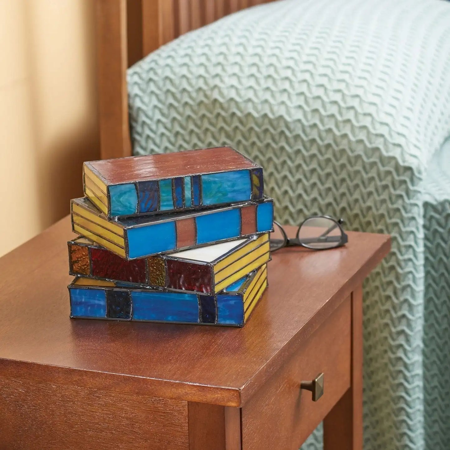 Table Lamp with Colourful Book Stack Design