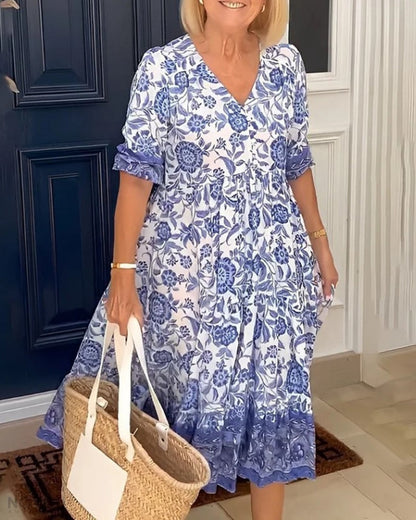Luna - Vestido elegante floral con escote en V
