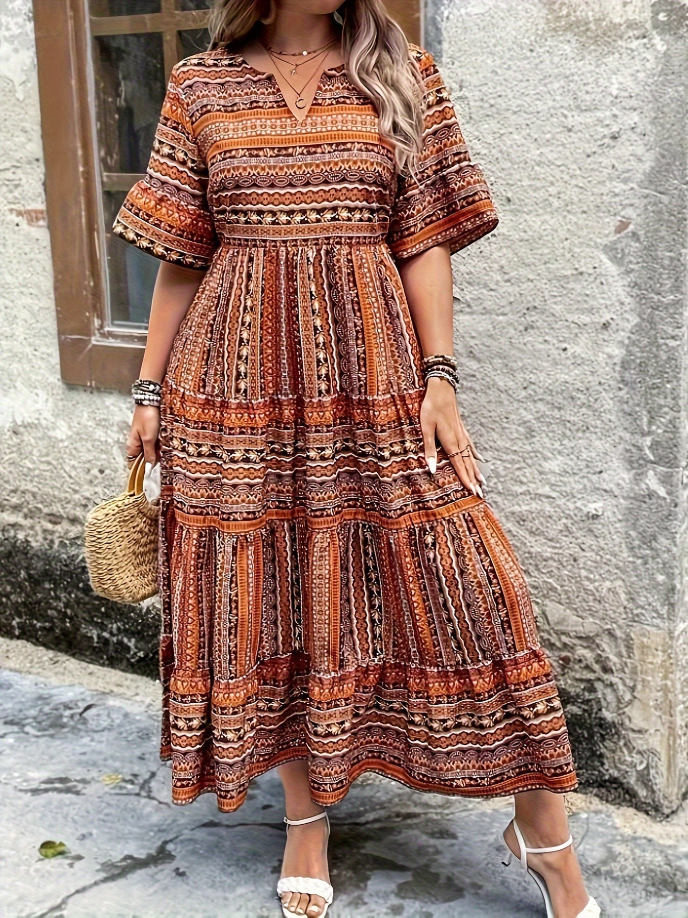 Sylpha - Vestido bohemio étnico elegante con estampado