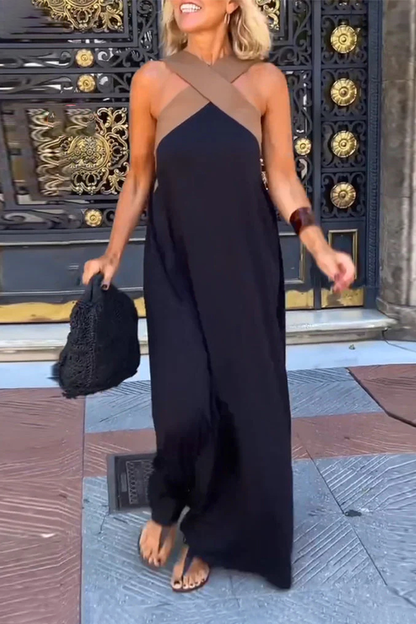 Vestido sin mangas con cuello halter cruzado Melina y costuras