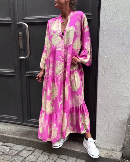 Giavanna - Vestido Largo Casual con Mangas Acampanadas Estampado