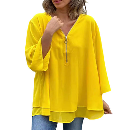 Janine | Blusa de manga con media cremallera fluida