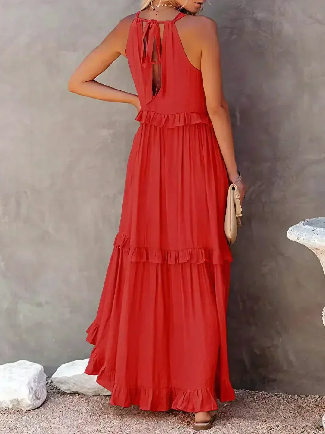 Edna | Vestido maxi con volantes y cuello halter