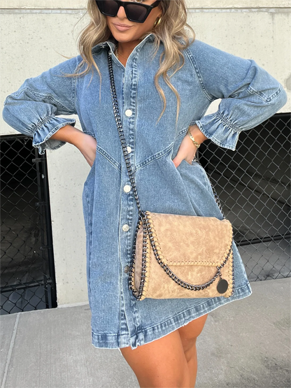 Galilea - Vestido midi de mezclilla con cuello vuelto chic