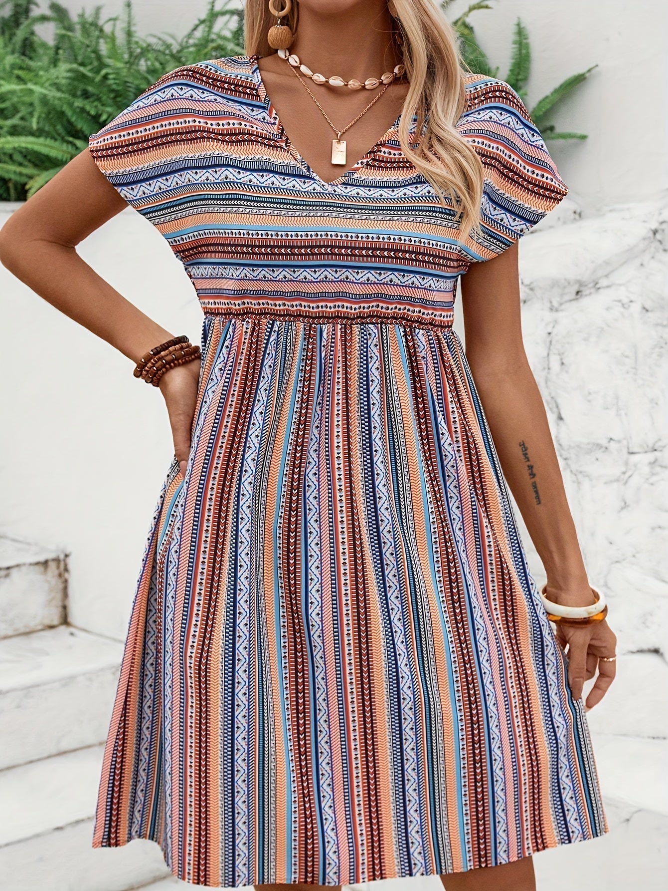 Ámbar | Vestido de estilo bohemio a rayas