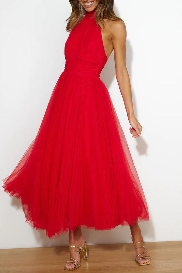 Pearlina - Vestido de malla elegante con cuello alto