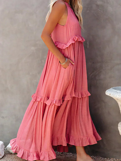 Edna | Vestido maxi con volantes y cuello halter