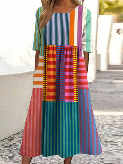Lovie | Vestido de Patrón Geométrico Vintage