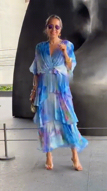 Nysa - Vestido de gasa con volantes y estampado floral de primavera