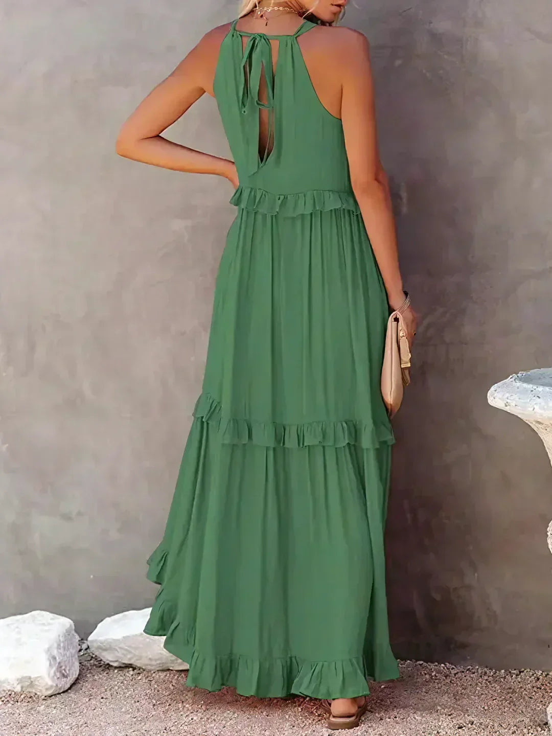 Edna | Vestido maxi con volantes y cuello halter