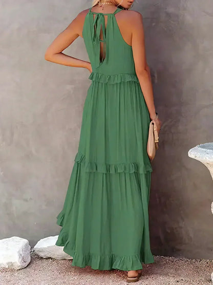 Edna | Vestido maxi con volantes y cuello halter