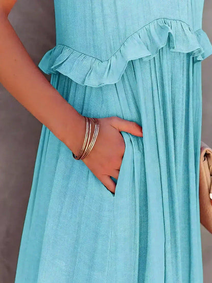 Edna | Vestido maxi con volantes y cuello halter