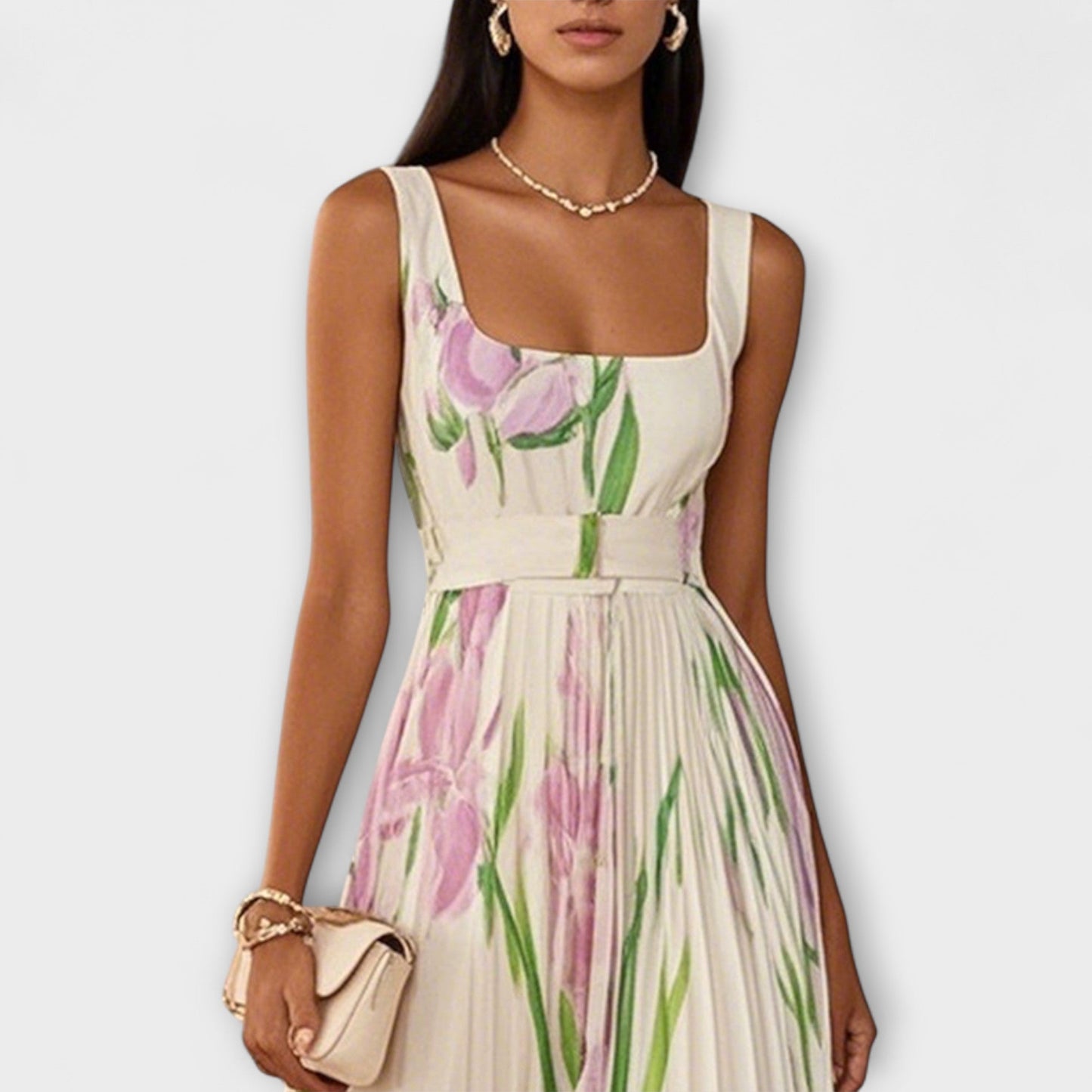 Abito lungo in chiffon floreale piegato