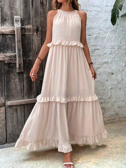 Delilah - Vestido elegante con cuello halter y ribete de volantes