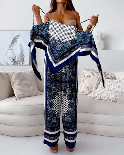 Conjunto de top sin mangas estampado y pantalones elegantes SYD