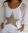 Inga Tops de Crochet Huecos de Cuello Redondo Cinco Estrellas