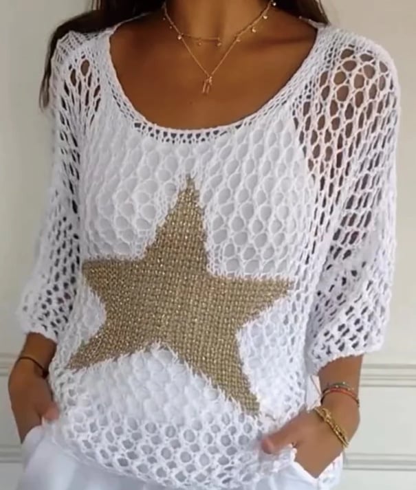 Inga Tops de Crochet Huecos de Cuello Redondo Cinco Estrellas