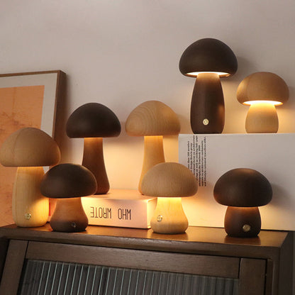 Lámpara de mesa con diseño de hongo de madera