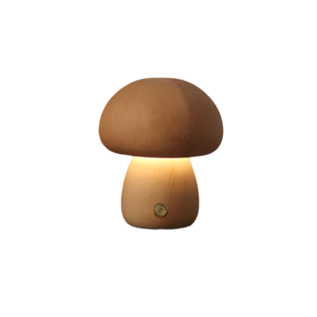 Lámpara de mesa con diseño de hongo de madera