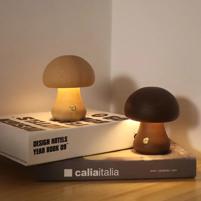 Lámpara de mesa con diseño de hongo de madera