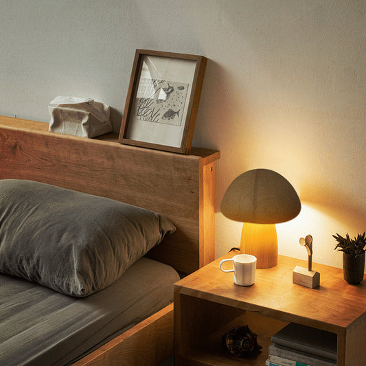 Lámpara de mesa con diseño de hongo de madera