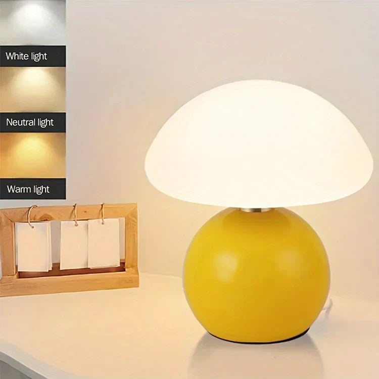 Lámpara de mesita de noche base de cerámica pantalla en forma de hongo luz