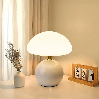 Lámpara de mesita de noche base de cerámica pantalla en forma de hongo luz