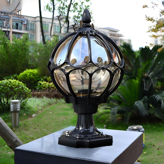 Lámpara de poste vintage con globo de vidrio para exteriores