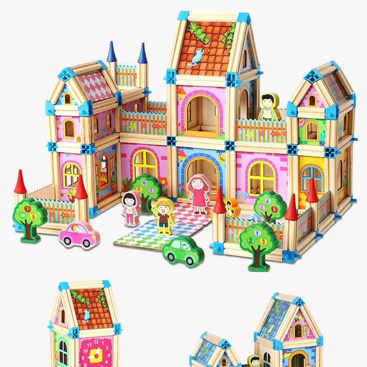 Juego de construcción de casa de muñecas de madera