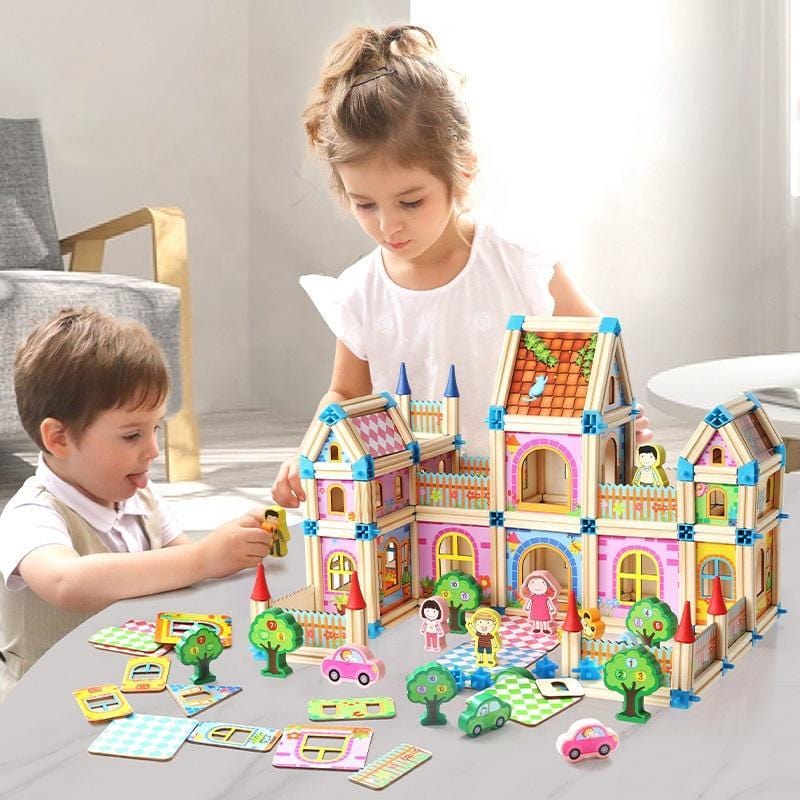 Juego de construcción de casa de muñecas de madera