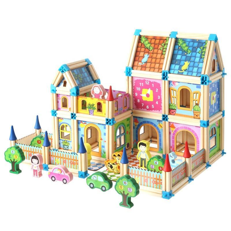 Juego de construcción de casa de muñecas de madera