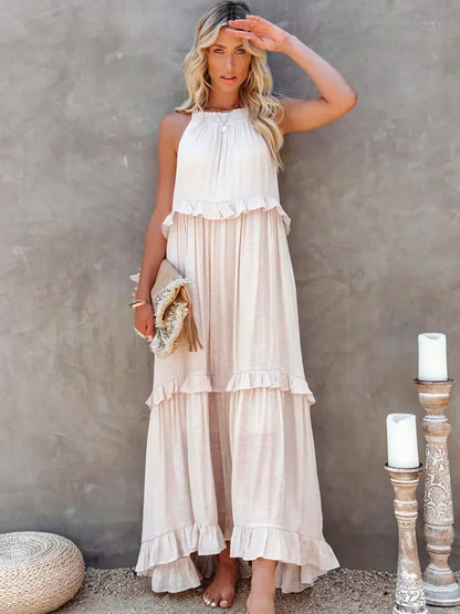Delilah - Vestido elegante con cuello halter y ribete de volantes