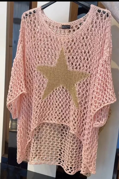 Inga Tops de Crochet Huecos de Cuello Redondo Cinco Estrellas