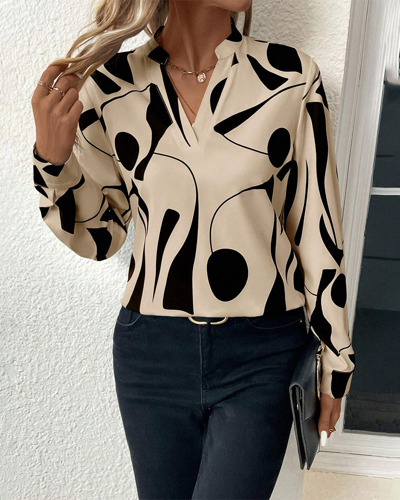 Rinan | Blusa Elegante y Moderna con Motivo de Lujo y Mangas Largas