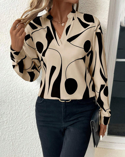 Rinan | Blusa Elegante y Moderna con Motivo de Lujo y Mangas Largas