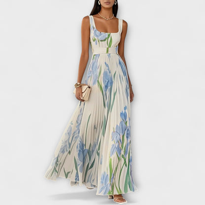 Abito lungo in chiffon floreale piegato
