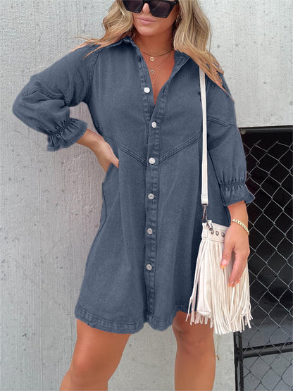 Galilea - Vestido midi de mezclilla con cuello vuelto chic