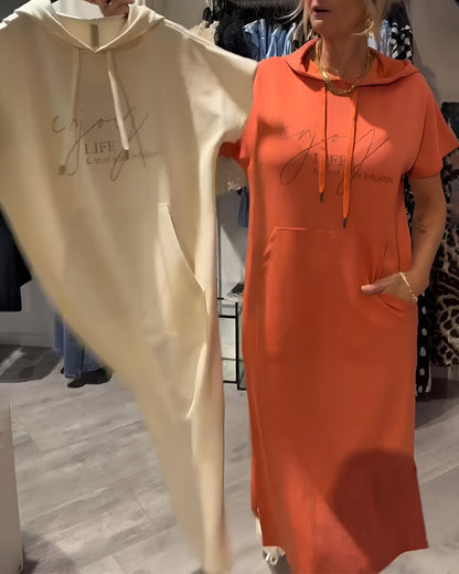 Parker - Vestido Casual con Capucha y Estampado de Letras