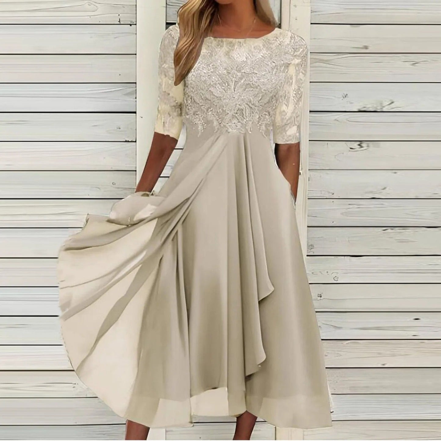 Sylvana - Vestido bordado de encaje a media pierna