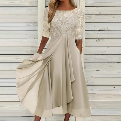 Sylvana - Vestido bordado de encaje a media pierna