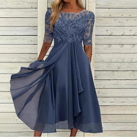 Sylvana - Vestido bordado de encaje a media pierna