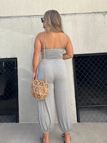 Tasia Elegant Women's Jumpsuit with V-Neck and Drawstring, Comfortable for Spring Days